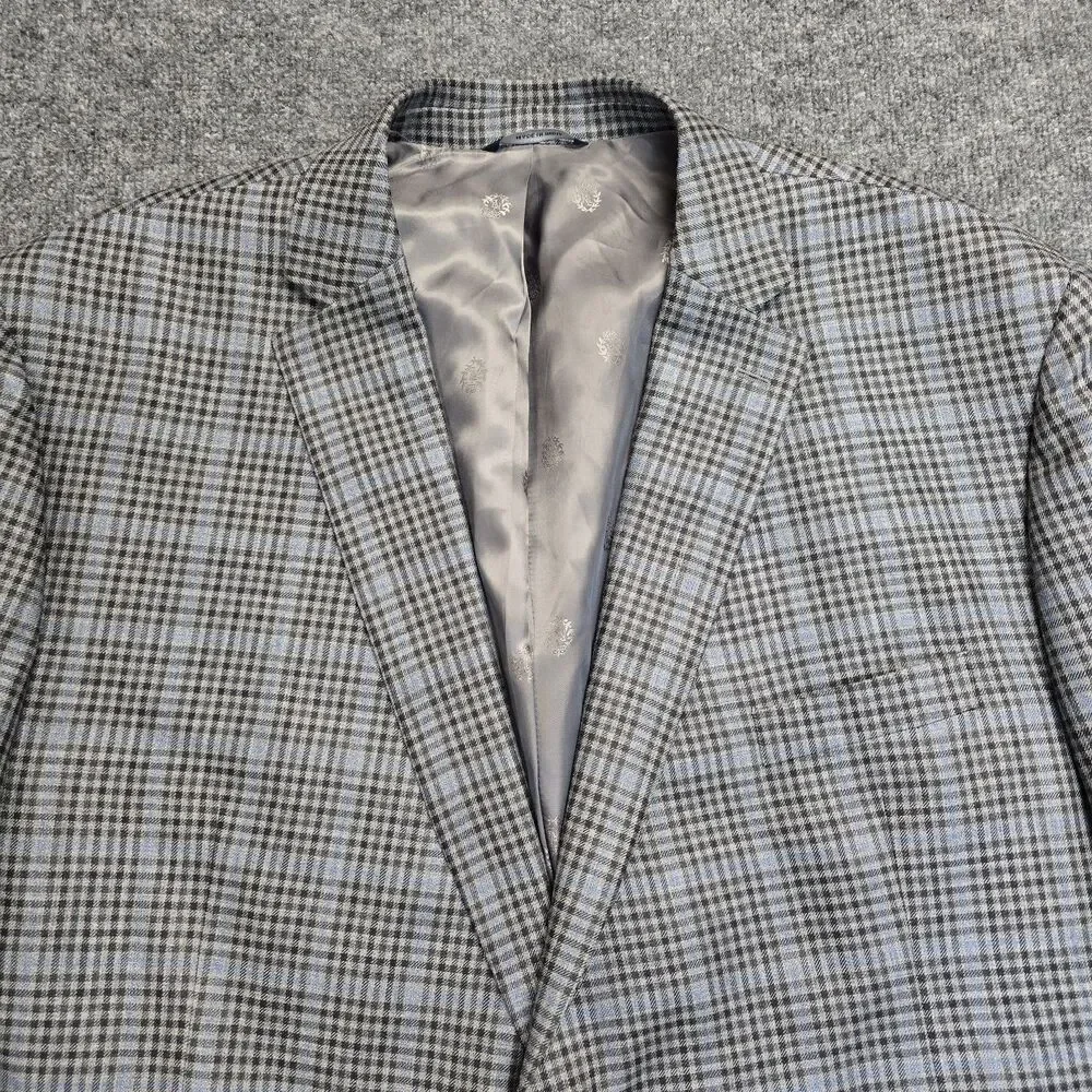 Ralph Ralph Lauren Blue Gray Check Tweed Blazer Men's 54R Regular Fit Two-Button